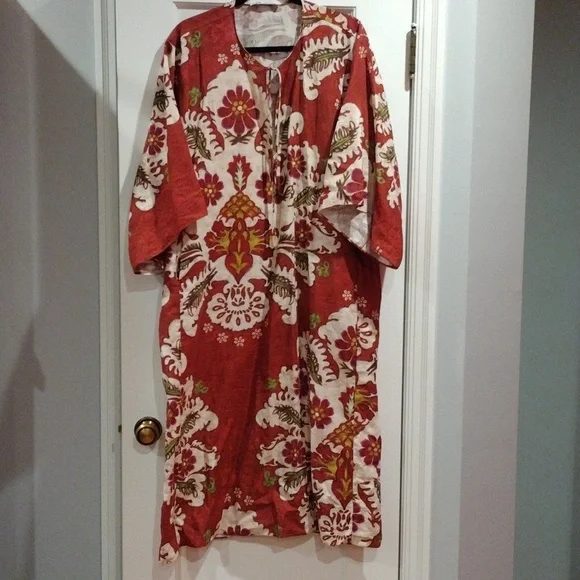 Zara Linen Blend Resort Set Printed Wide Leg Pants XL Tunic Dress M/L Boho - Picture 3 of 17